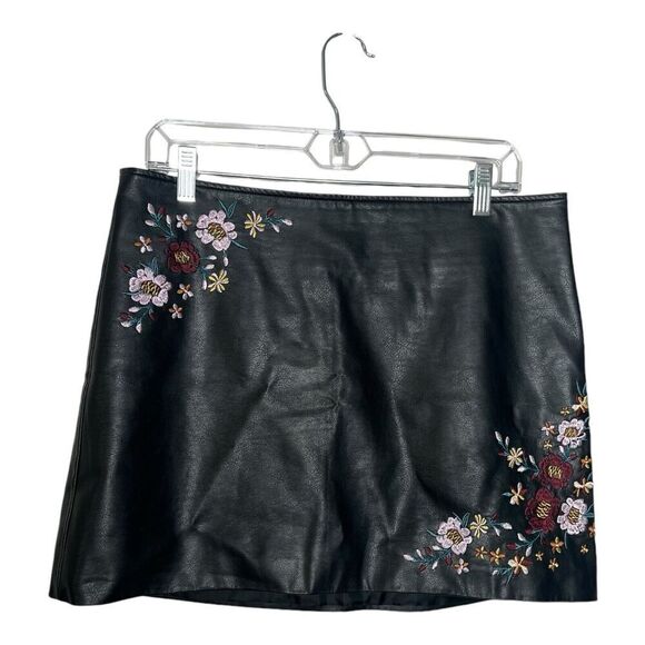 Hippie Laundry Skirt Womens Large Faux Leather Mini Embroidered Tight Retro Boho - Picture 1 of 9
